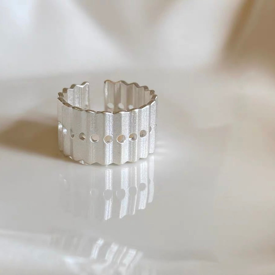 Hole-pierced Silver Fold Ring