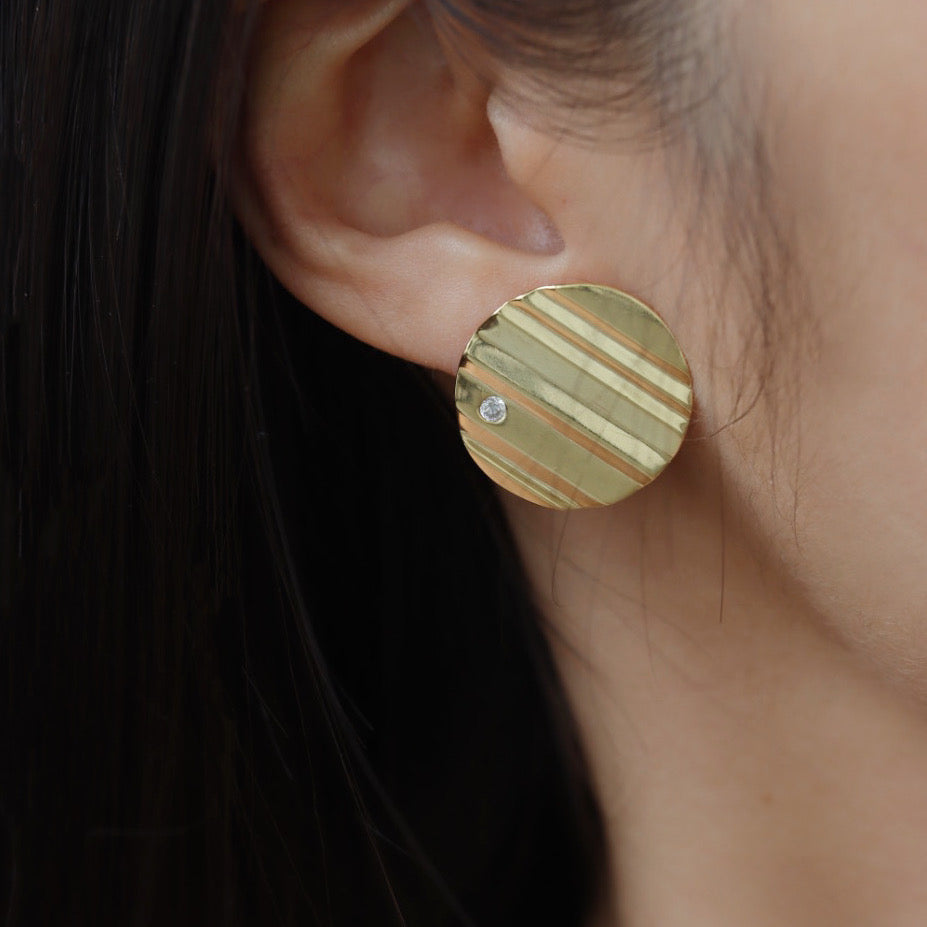 Potato Chip Earrings in Silver and Gold with Gemstones