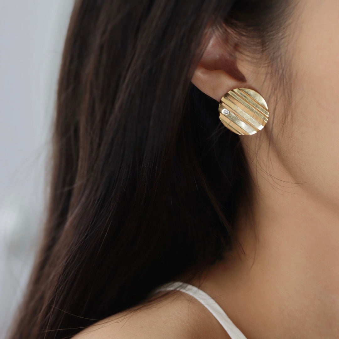 Potato Chip Earrings in Silver and Gold with Gemstones